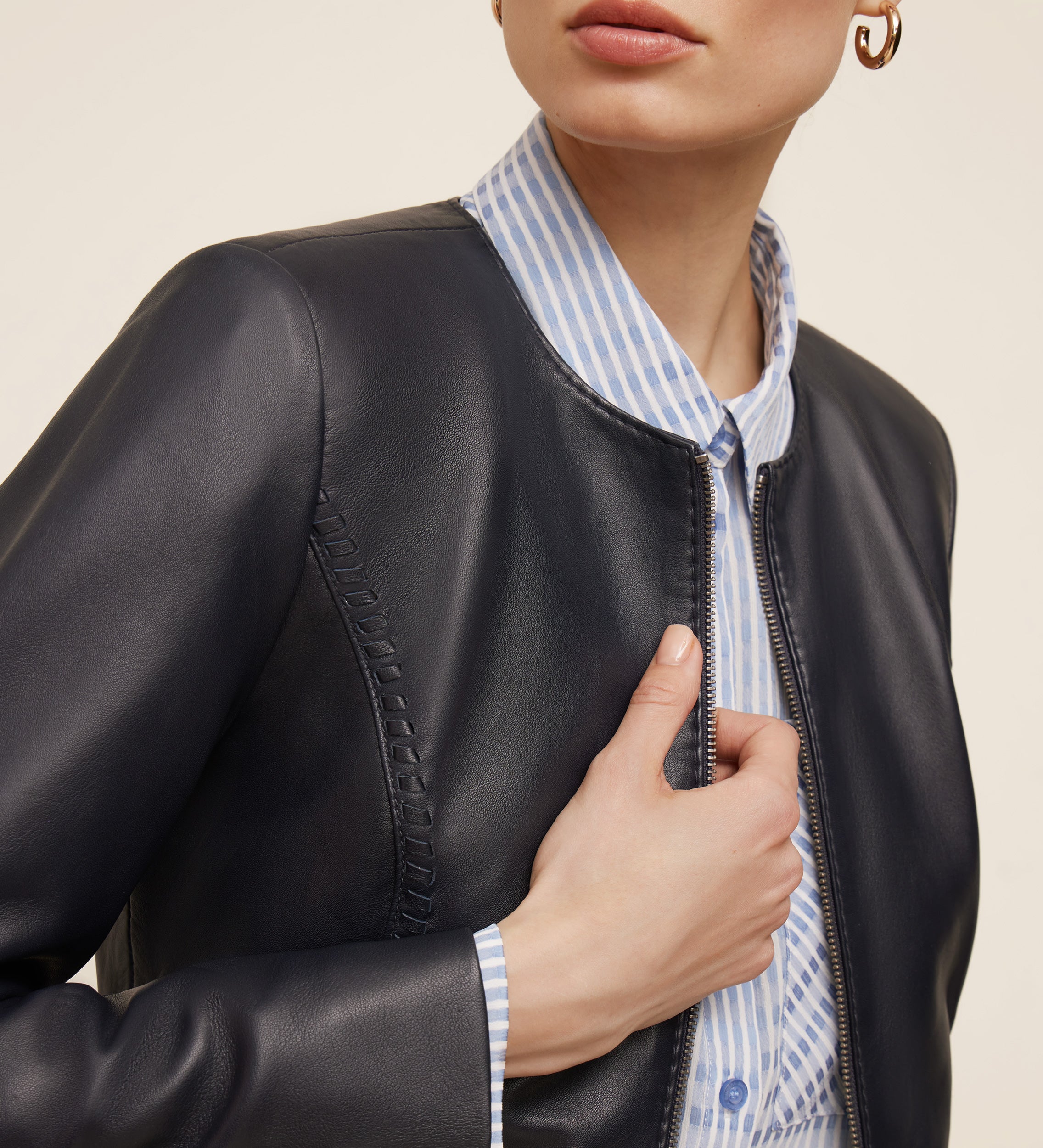 Nappa jacket with braided detail