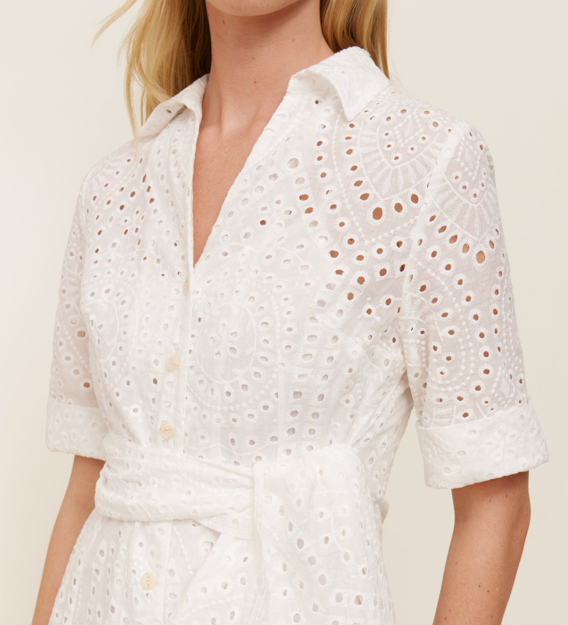 Embroidered cotton shirt dress