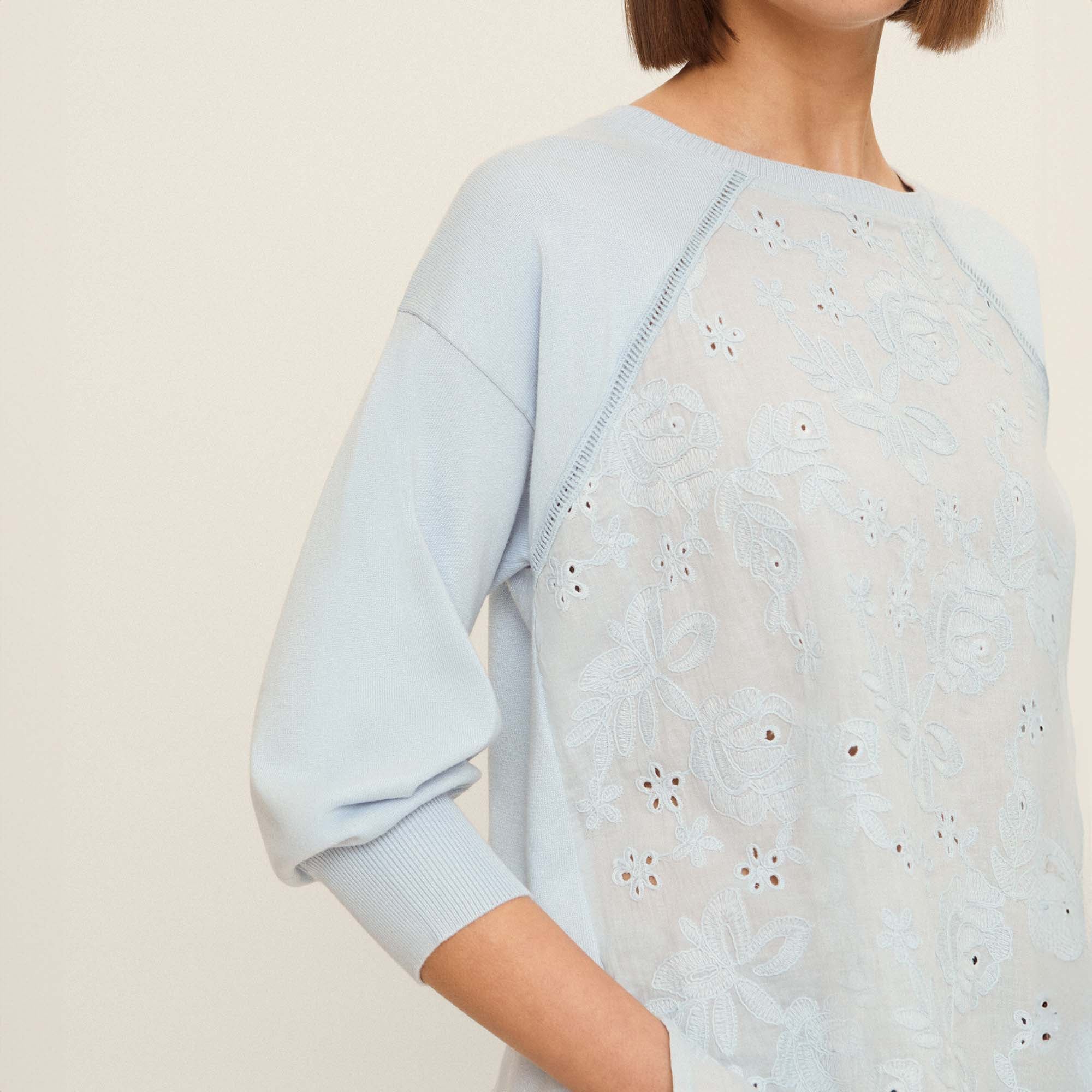 Embroidered cotton front sweater