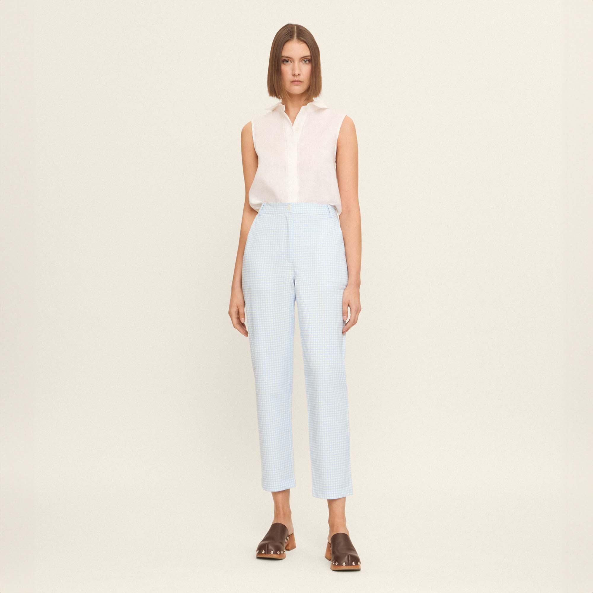 Straight gingham trousers