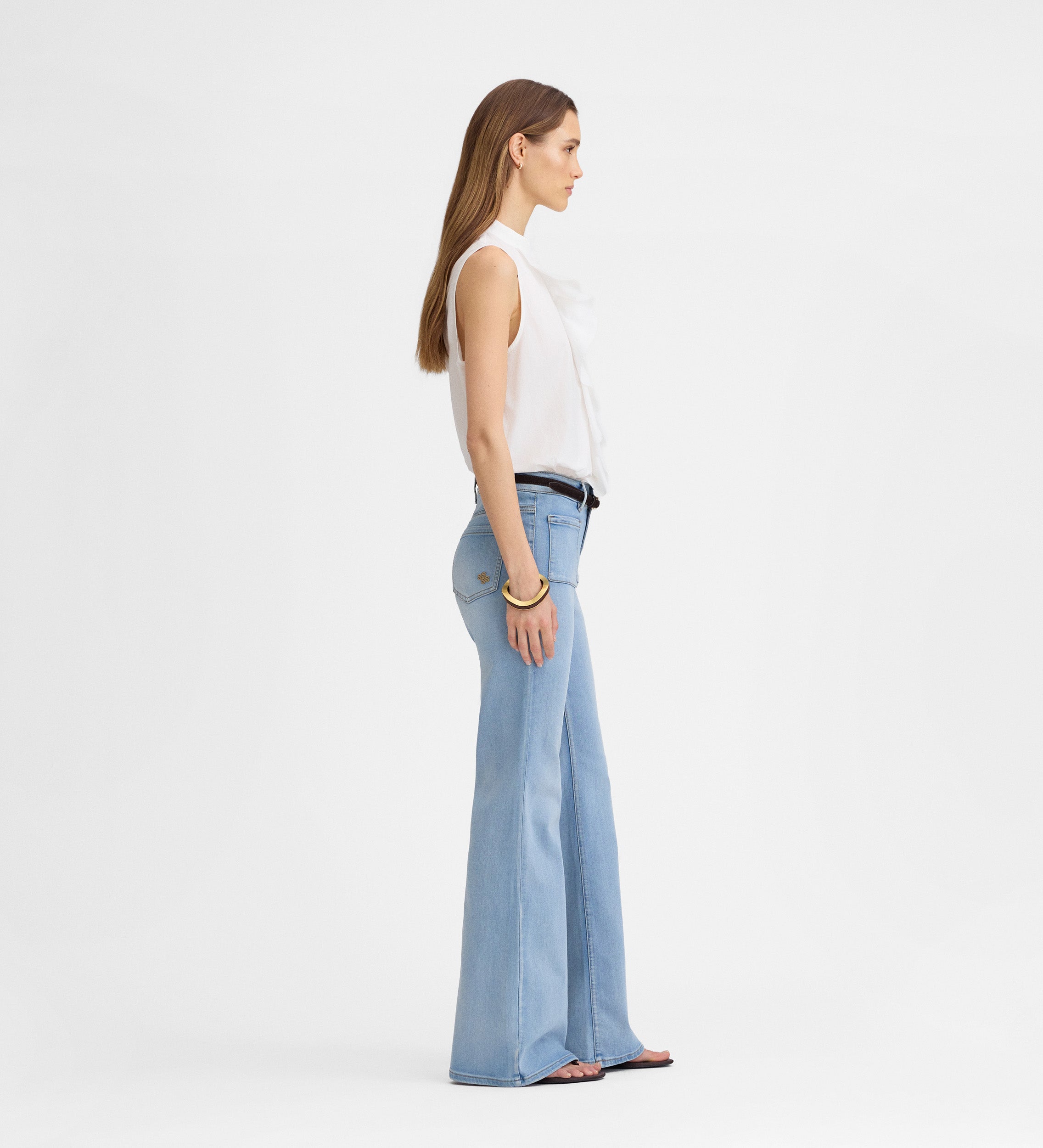 Denim pants with patch pockets
