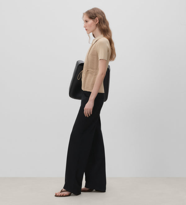Short bi-material cardigan