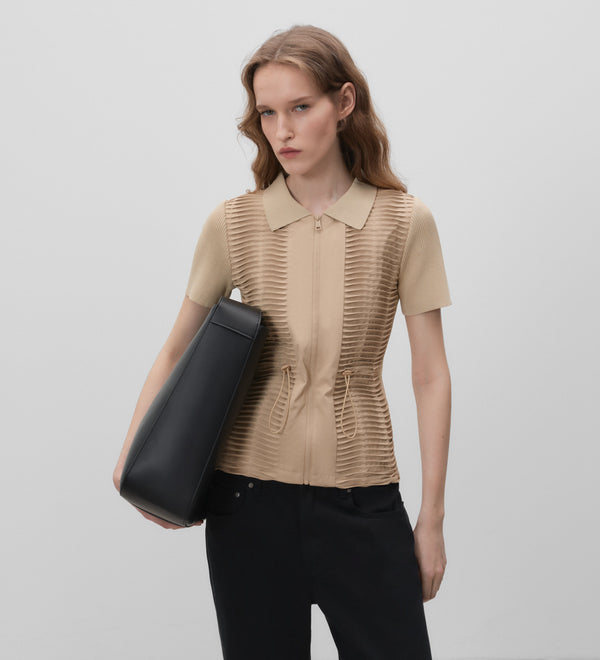 Short bi-material cardigan