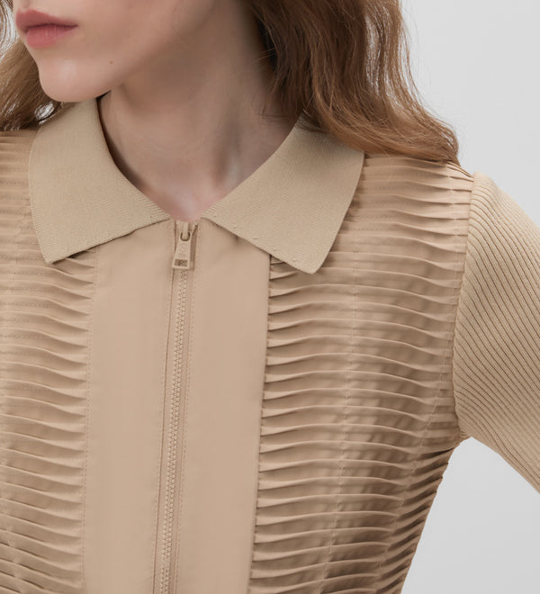 Short bi-material cardigan