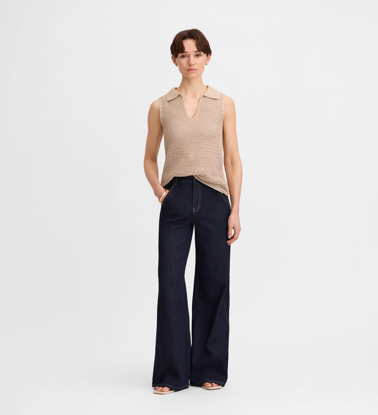 Embroidered wide-leg jeans