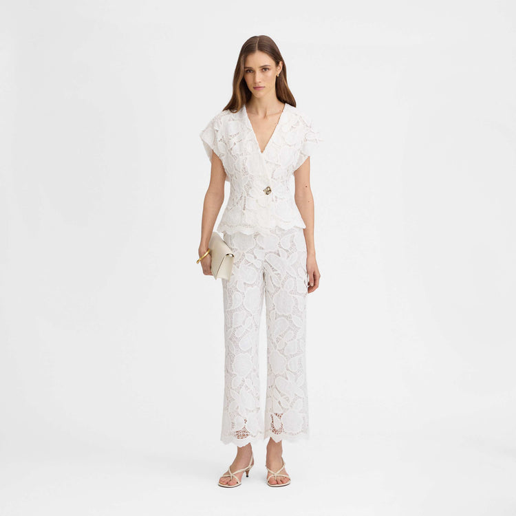 Pantalon cropped guipure brodée