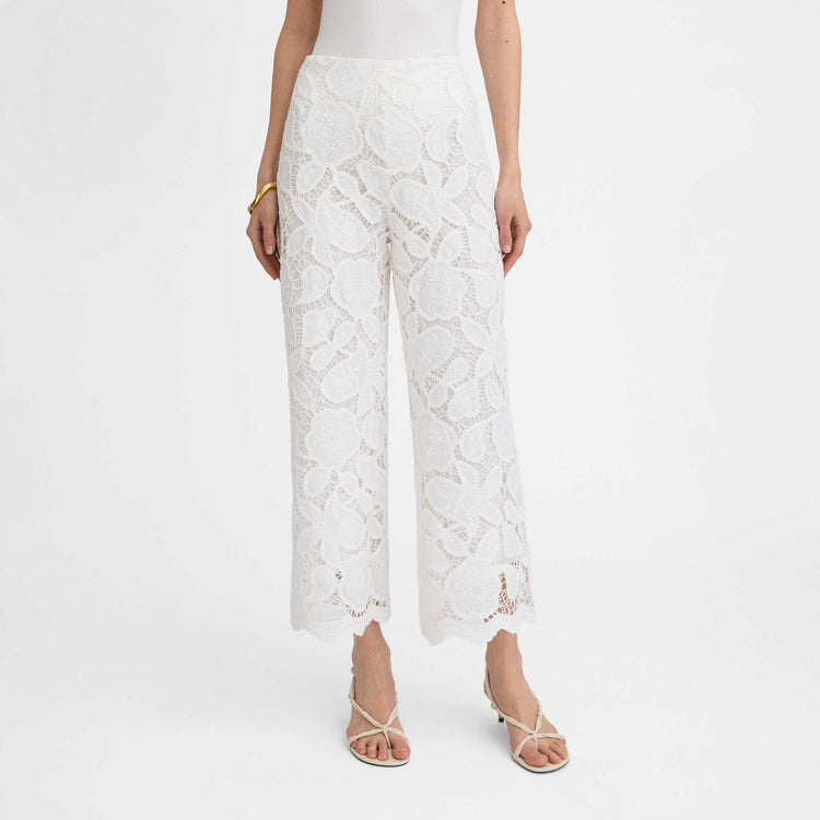 Pantalon cropped guipure brodée
