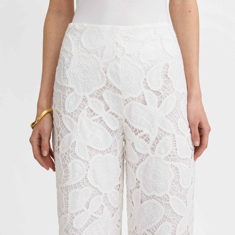 Pantalon cropped guipure brodée