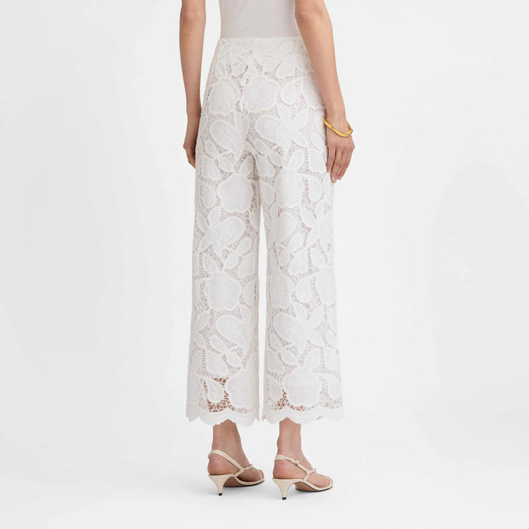 Pantalon cropped guipure brodée