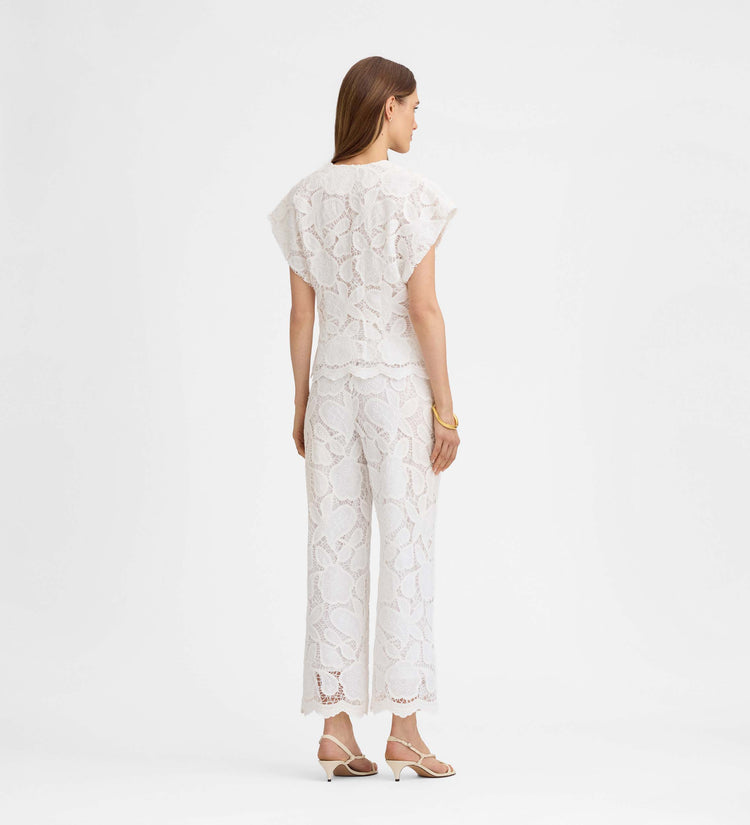 Pantalon cropped guipure brodée