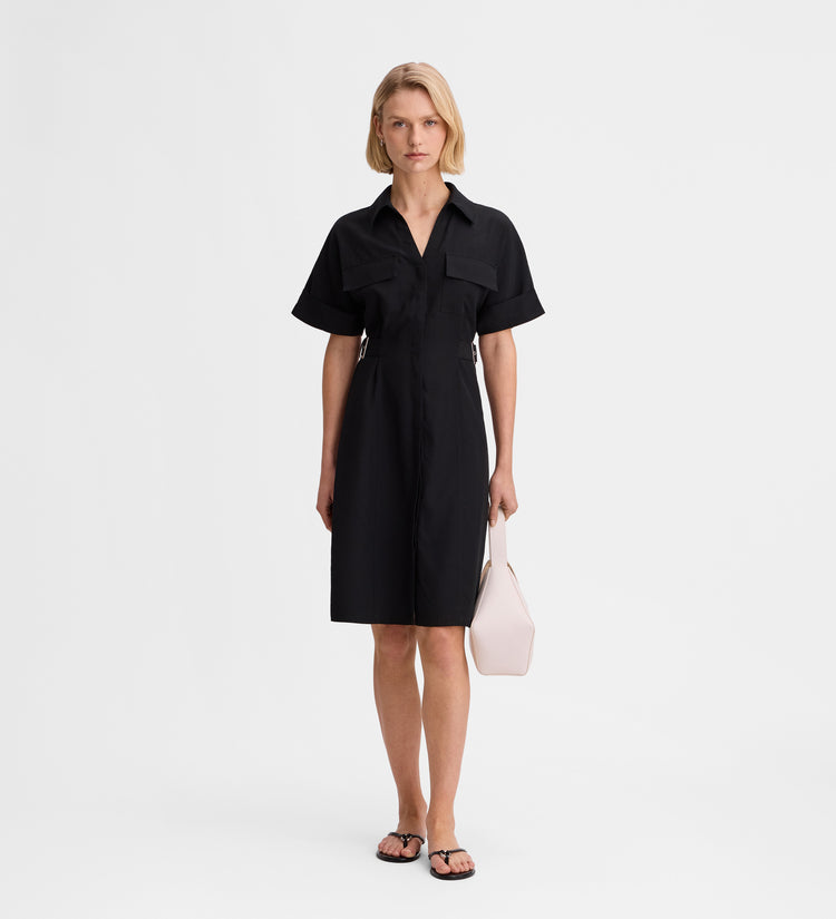 Shirt dress with buckles