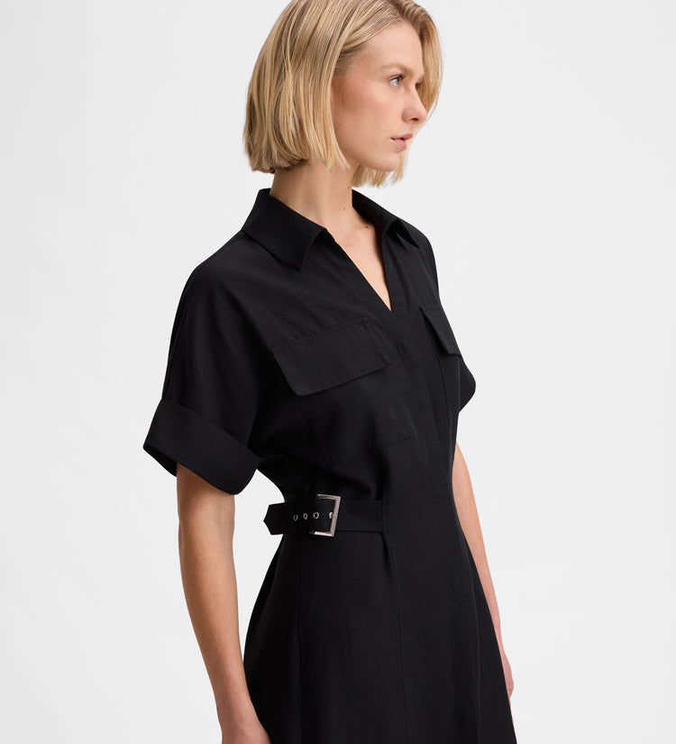 Shirt dress with buckles