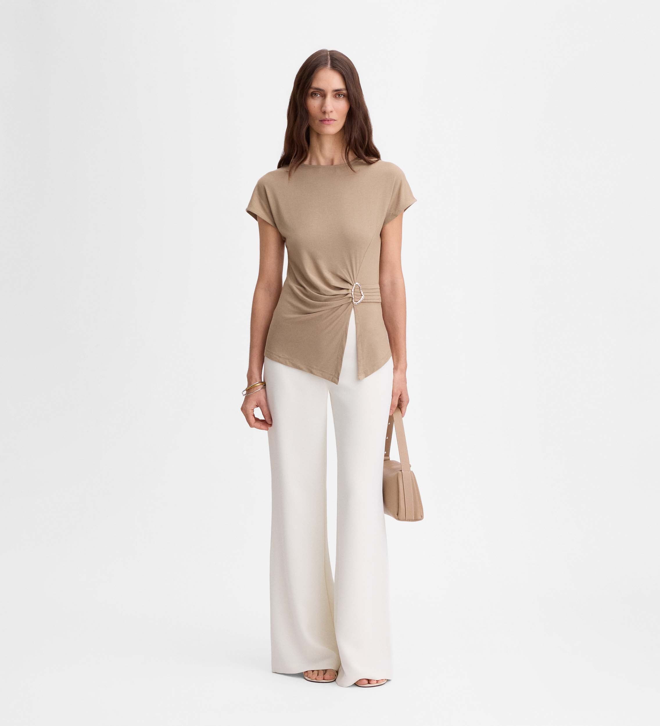 Asymmetrical buckle t-shirt