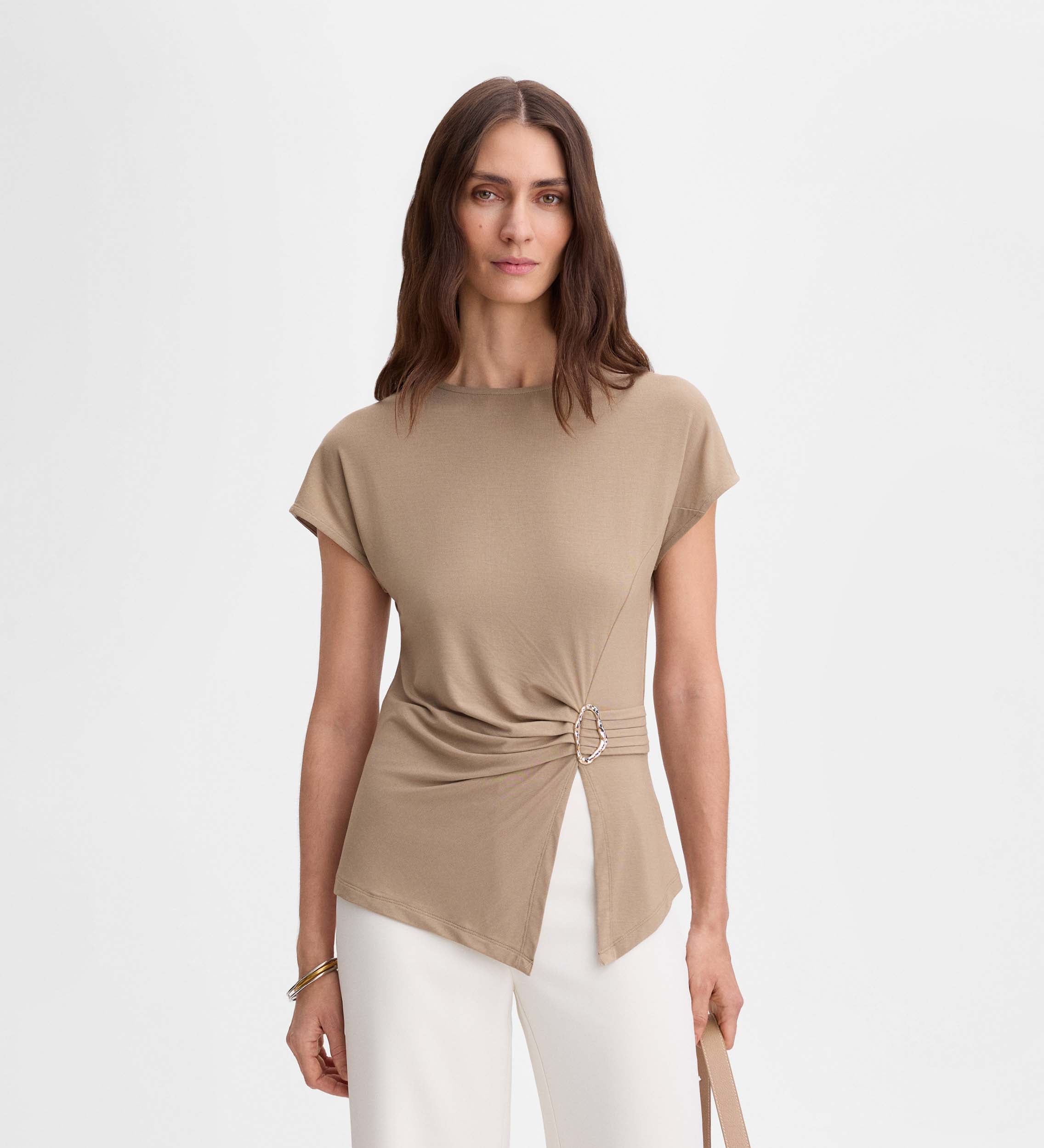 Asymmetrical buckle t-shirt