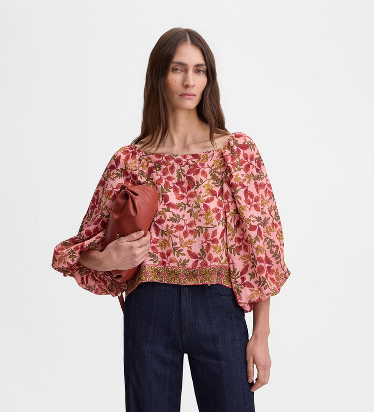 Puff-sleeved printed top