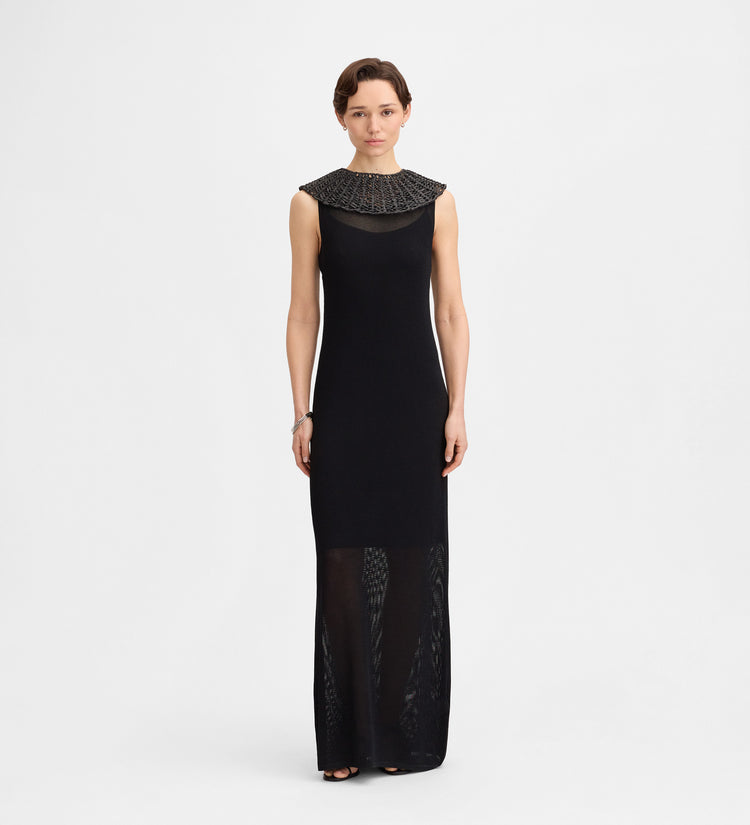 Robe maille col raphia