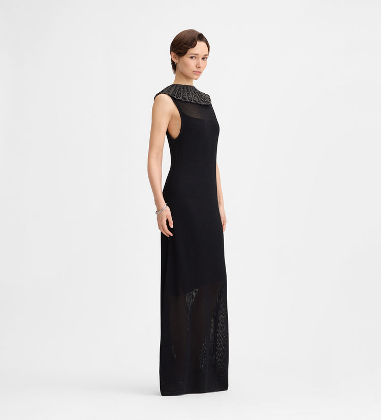 Robe maille col raphia