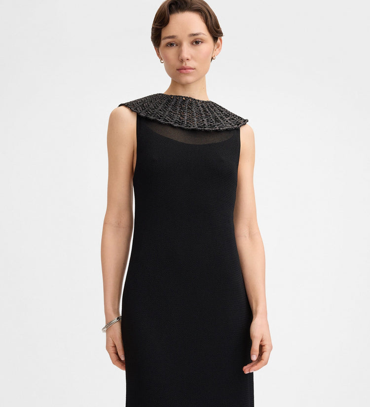 Robe maille col raphia