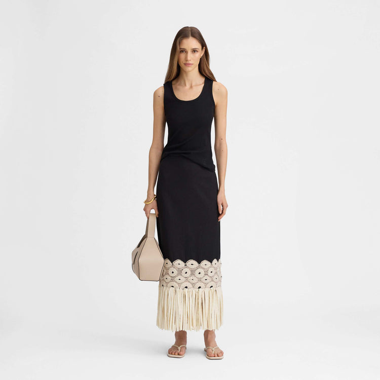 Embroidered fringed skirt