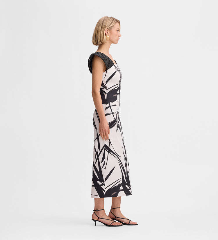Vestido hombros rafia
