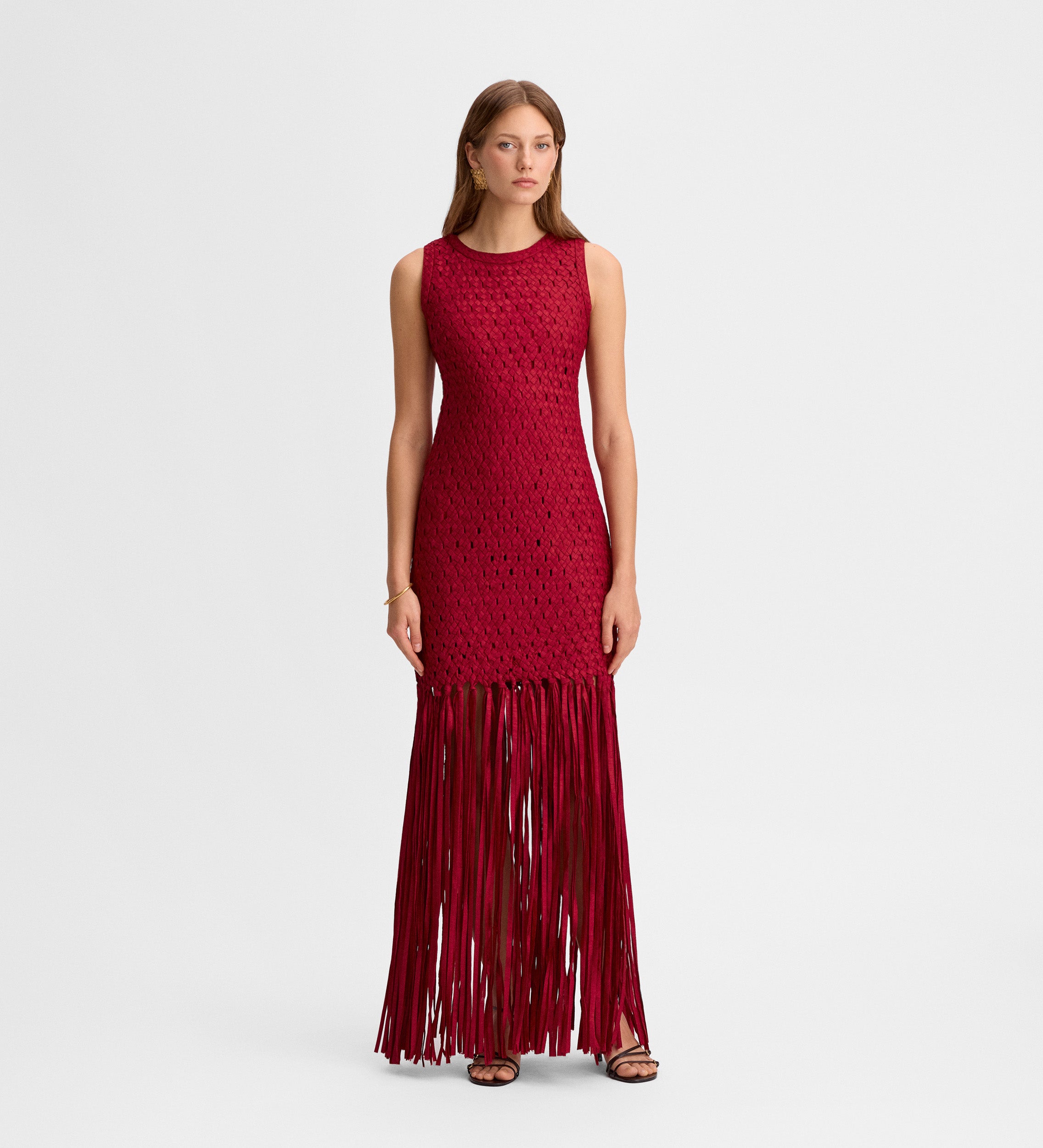 Taffeta dress with fringes Taffeta dress with fringes