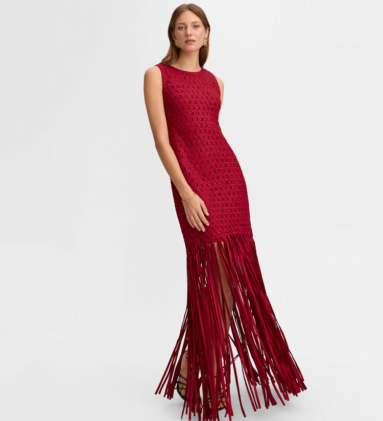 Vestido tafetán flecos