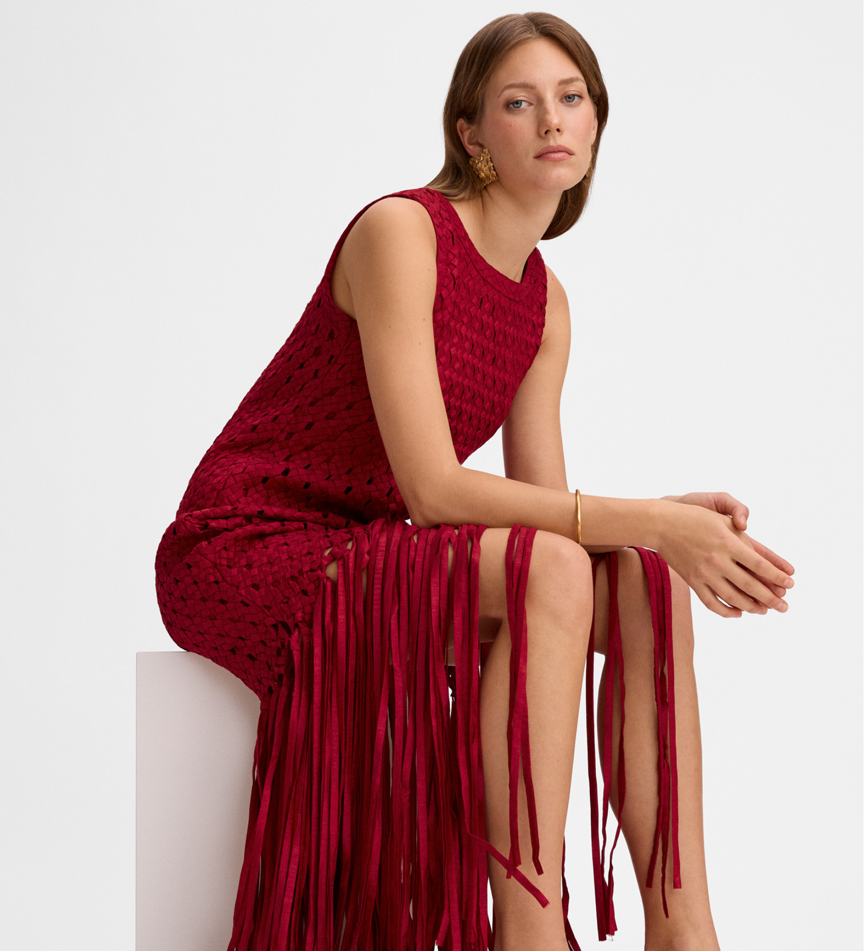 Vestido tafetán flecos