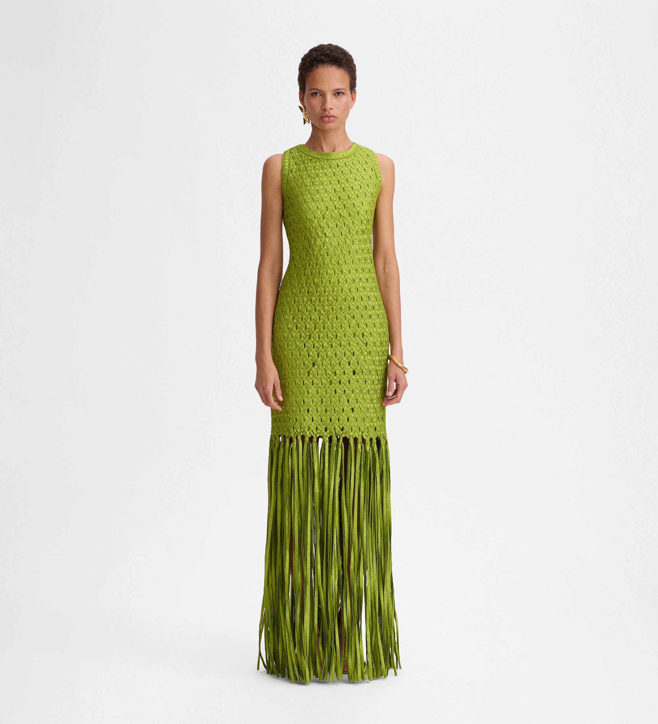 Taffeta dress with fringes Taffeta dress with fringes