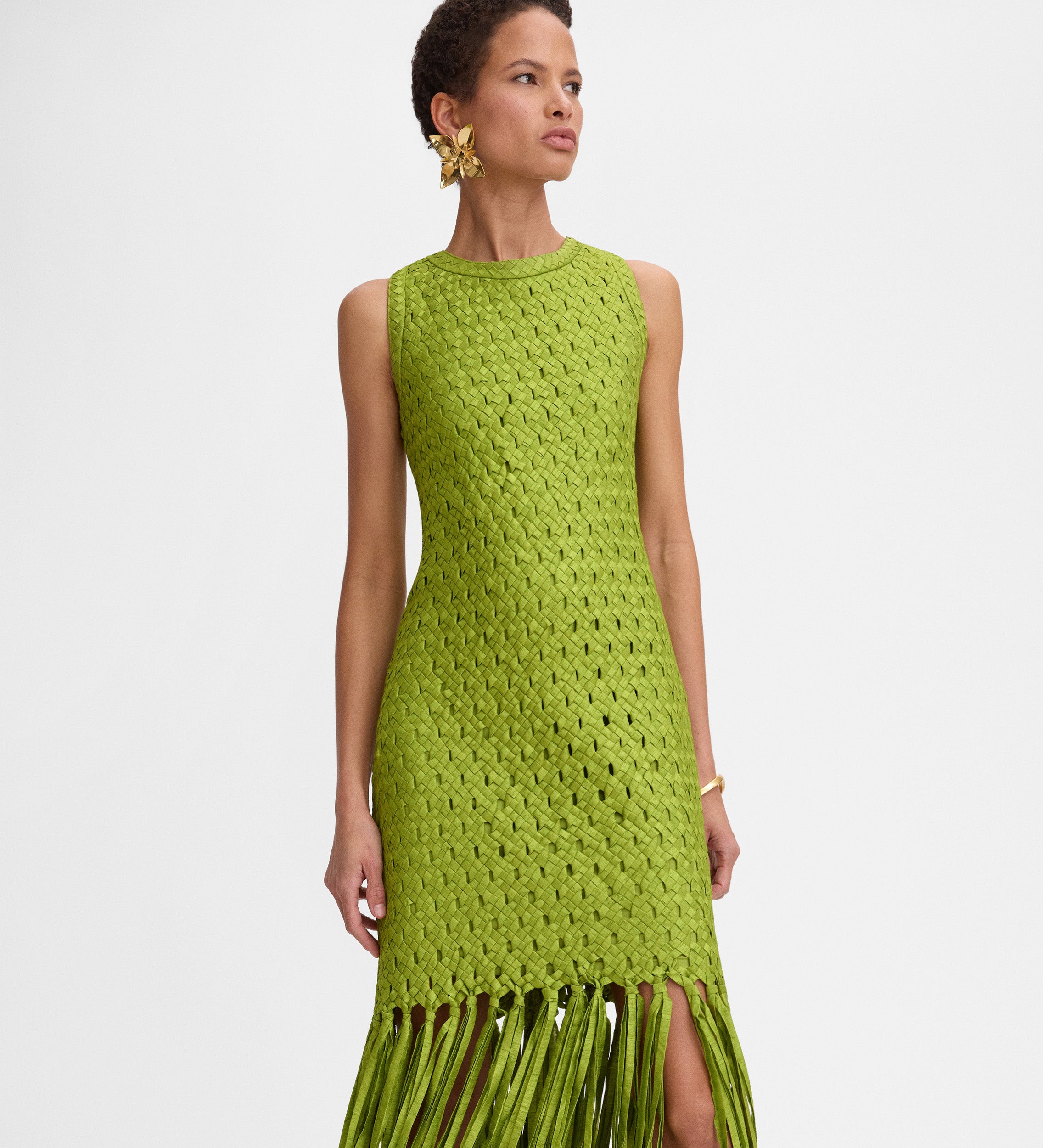 Vestido tafetán flecos