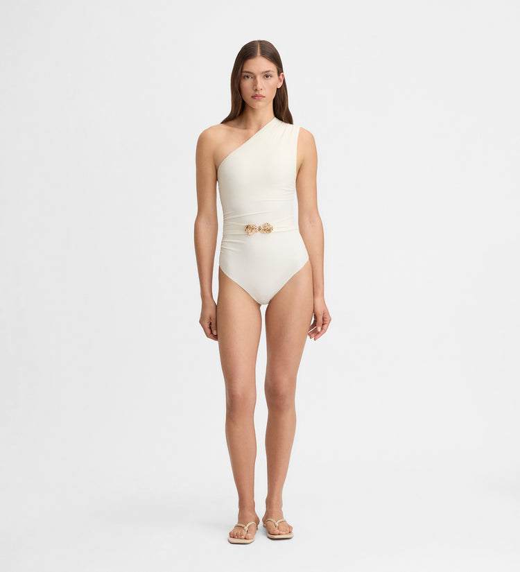 Maillot bain asymétrique ceinture décorative