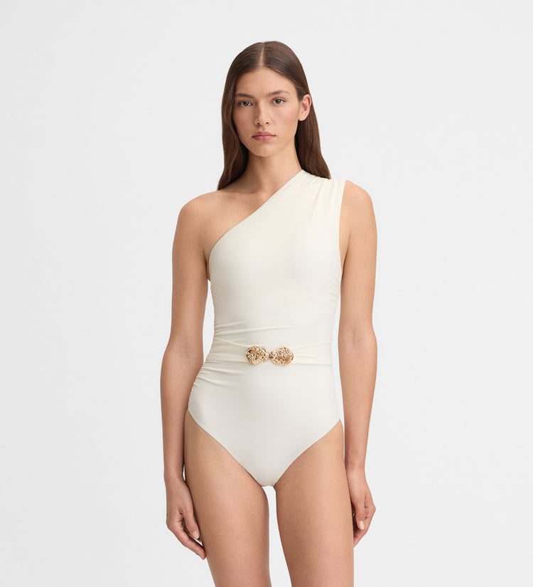 Maillot bain asymétrique ceinture décorative