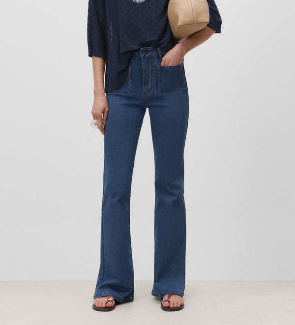 Denim pants with patch pockets