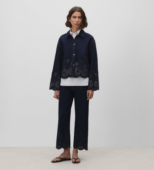 English embroidery denim jacket
