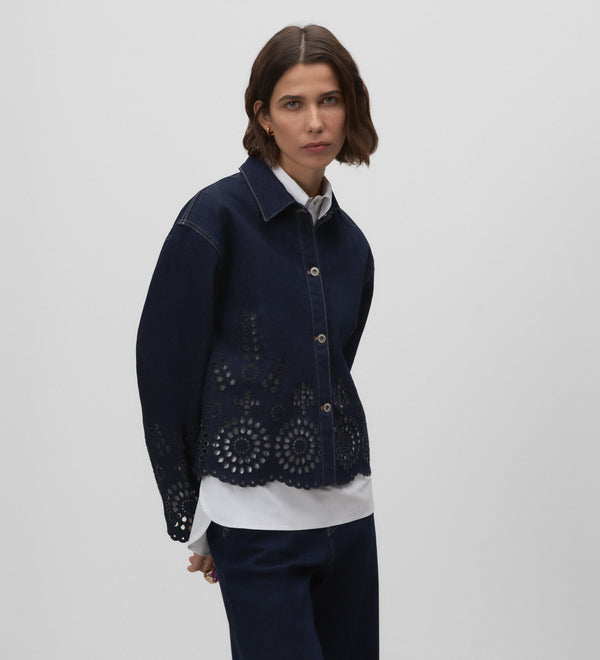 English embroidery denim jacket