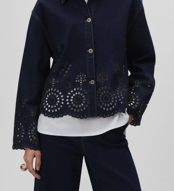English embroidery denim jacket