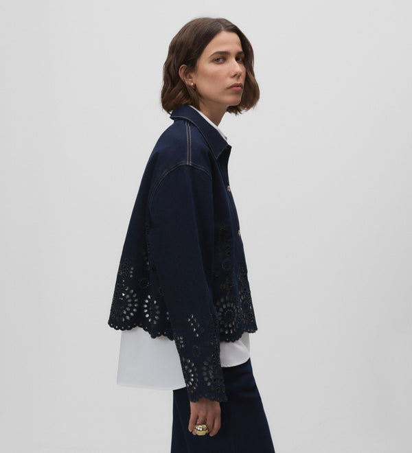 English embroidery denim jacket