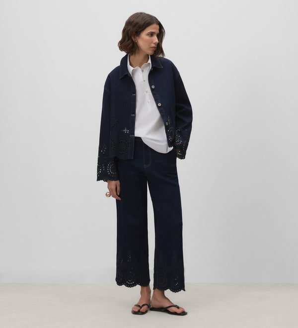 Cropped jeans english embroidery