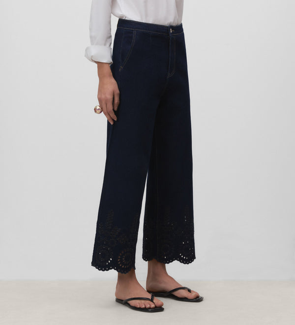 Cropped jeans english embroidery