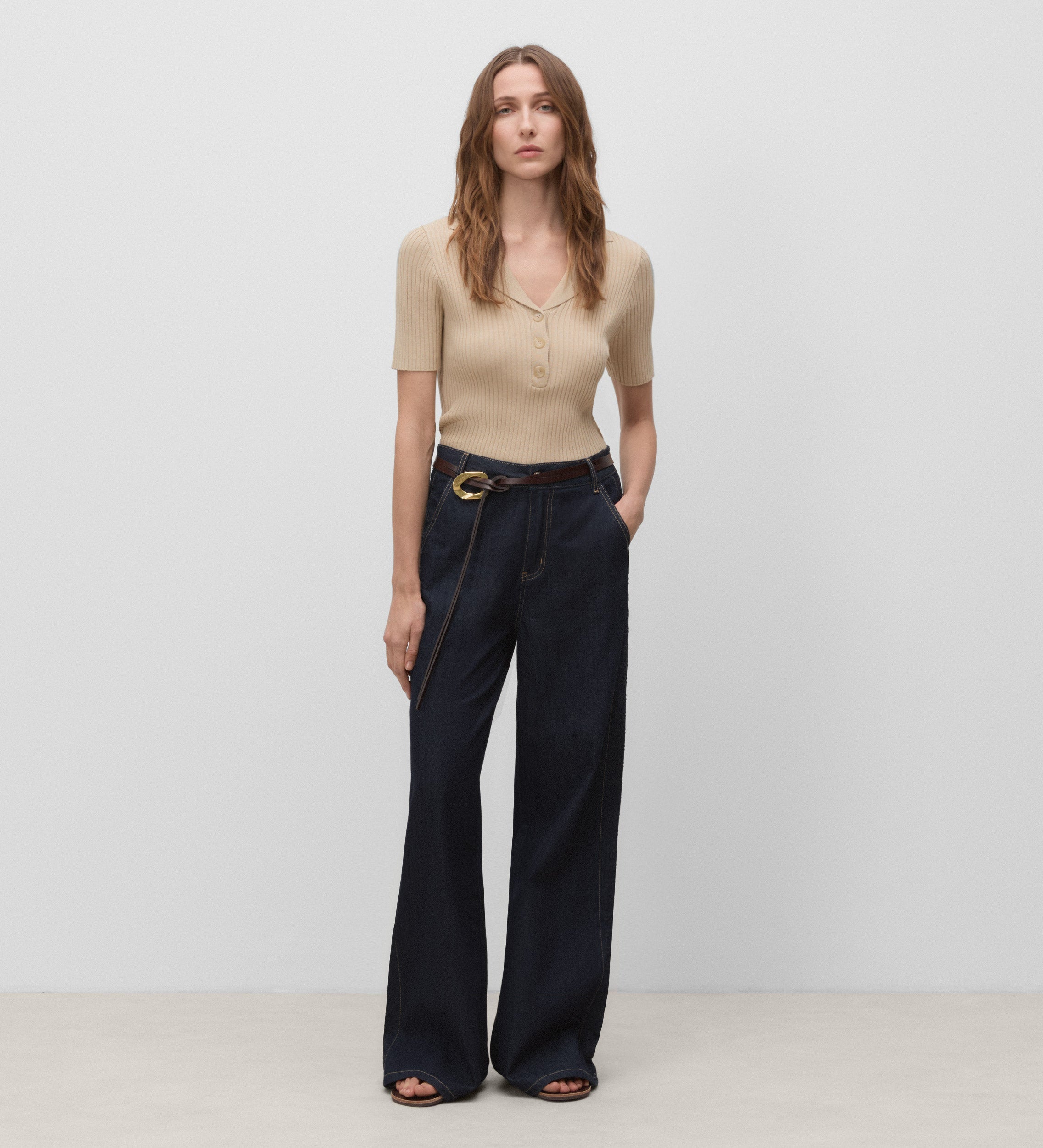 Embroidered wide leg trousers