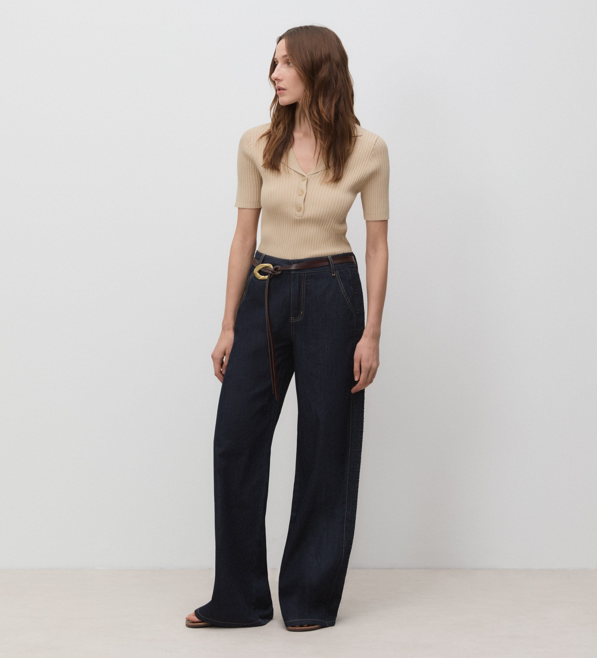 Embroidered wide leg trousers