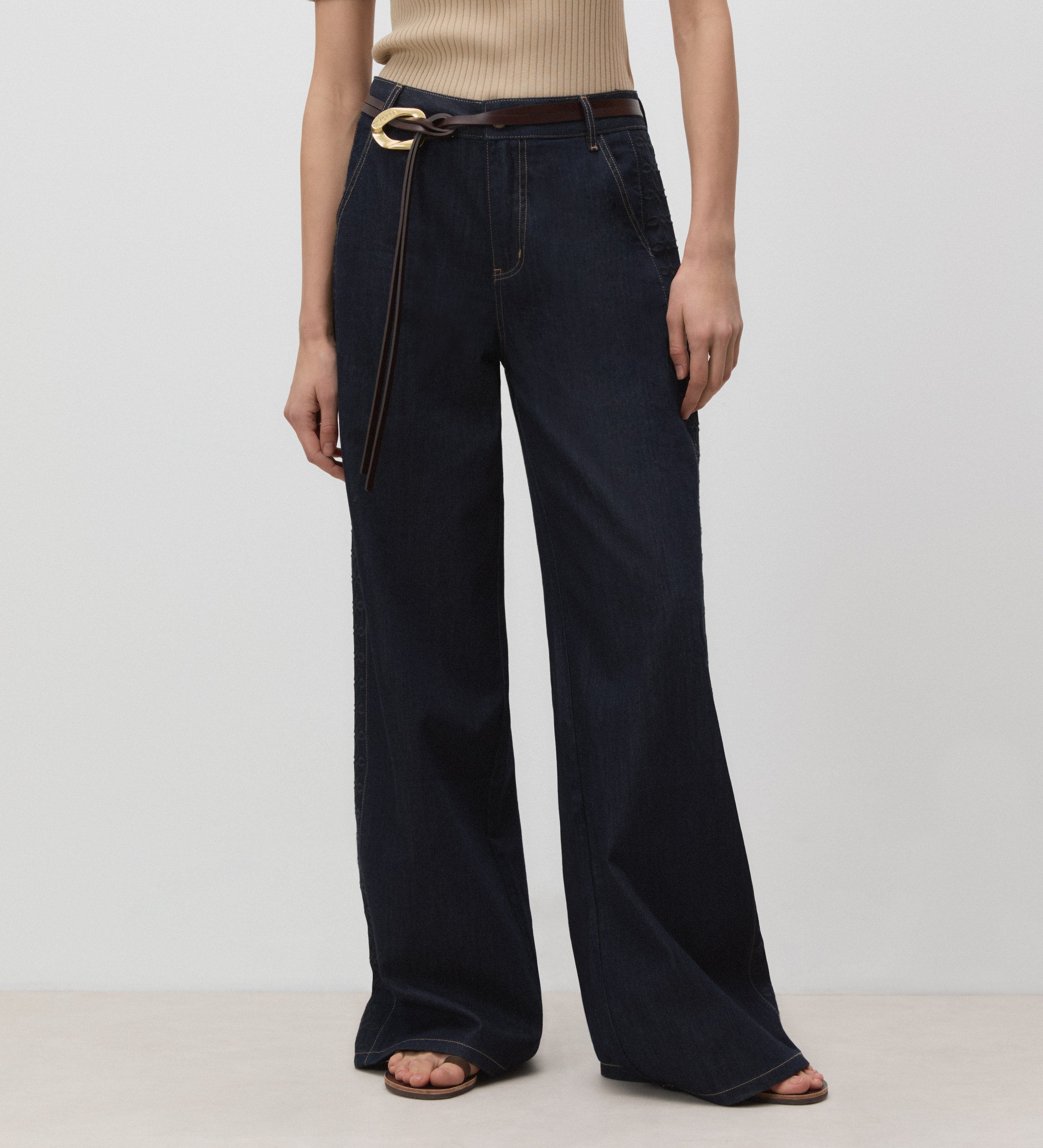 Embroidered wide leg trousers