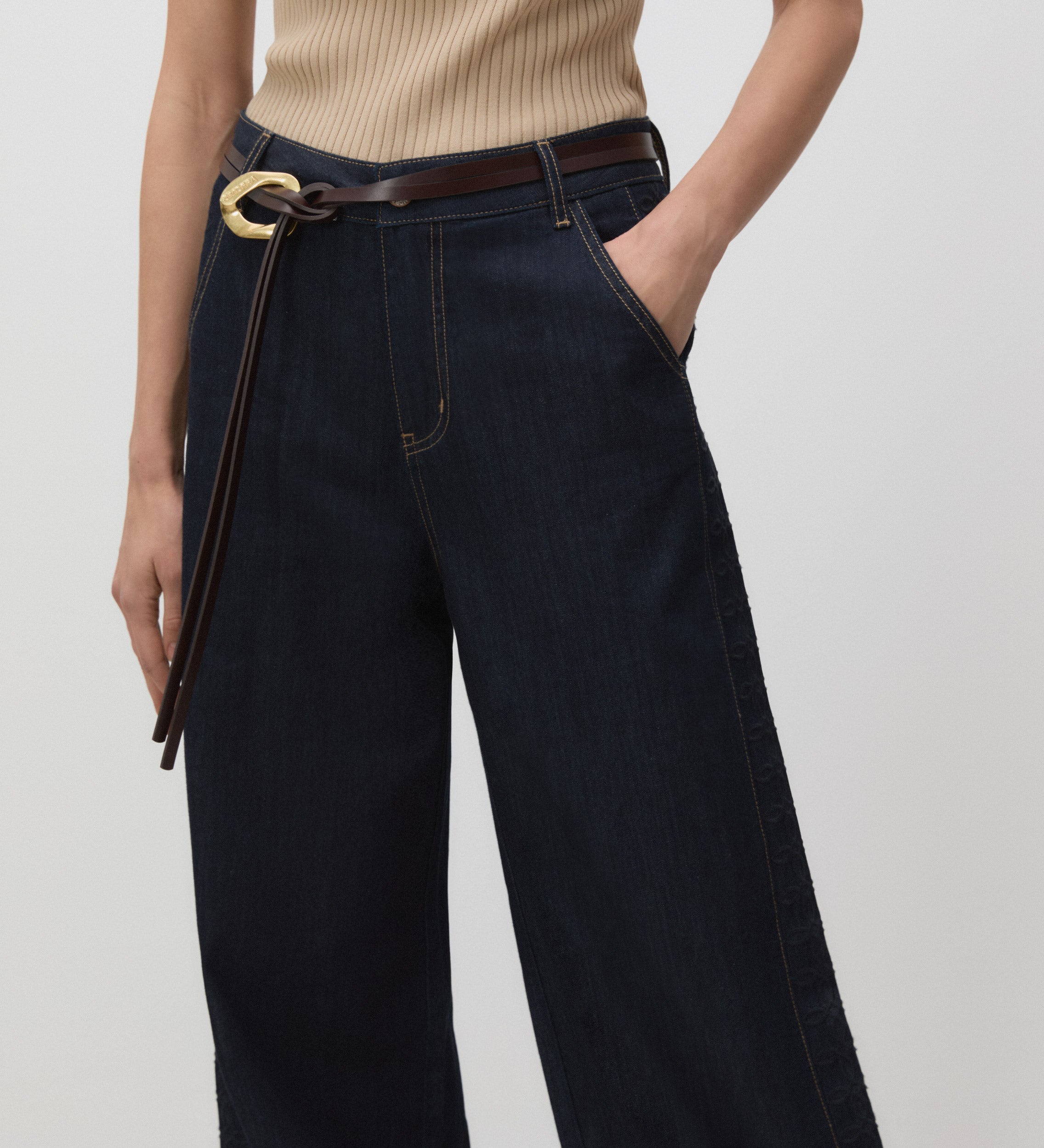 Embroidered wide leg trousers