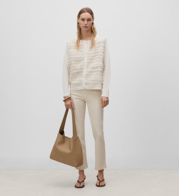 Short bi-material cardigan