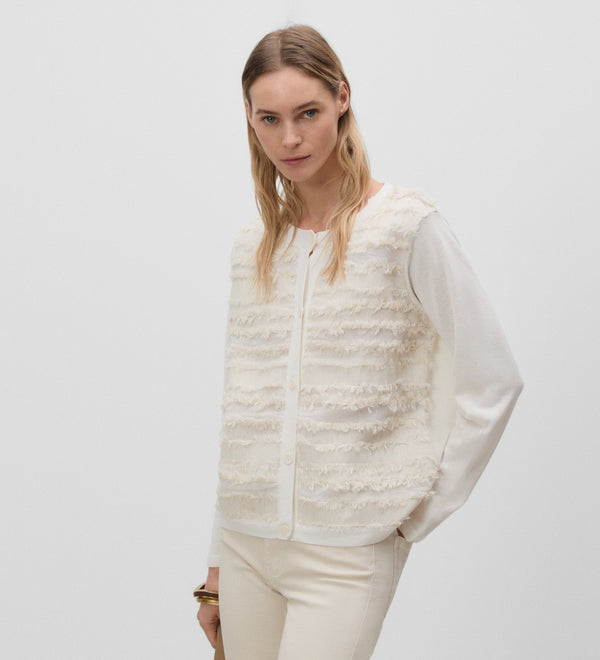 Short bi-material cardigan