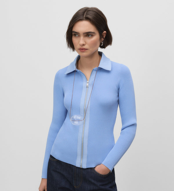 Short cardigan with shirt collar