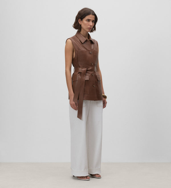 Nappa leather vest with pockets