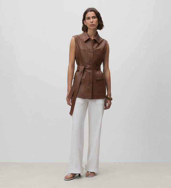 Nappa leather vest with pockets