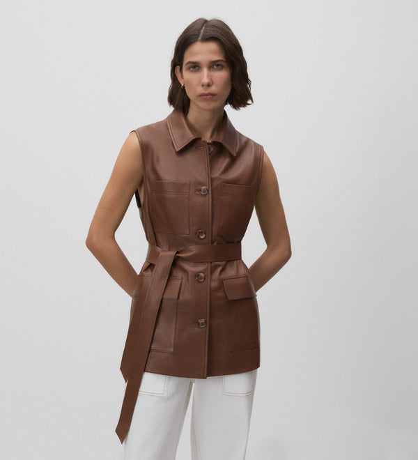 Nappa leather vest with pockets