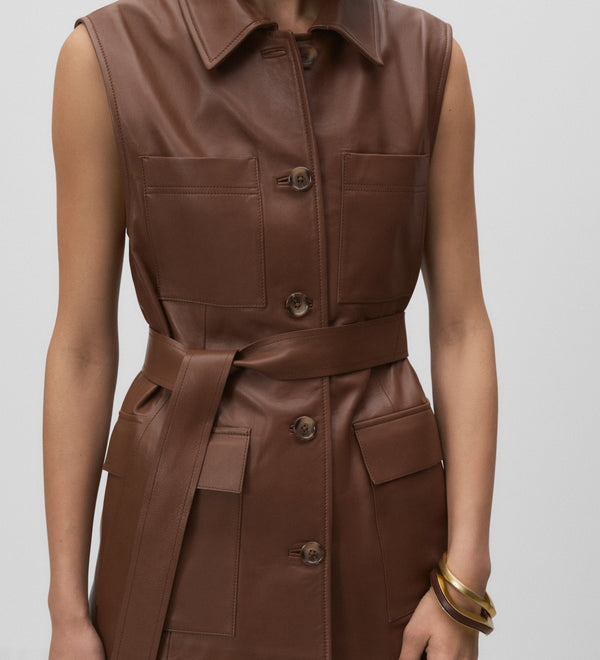 Nappa leather vest with pockets