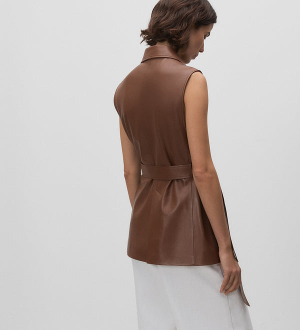 Nappa leather vest with pockets